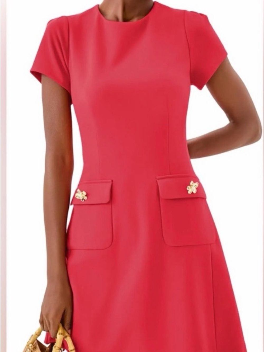 Lilly Pulitzer Fallon Coral-Red Short Sleeve A-Line Dress with Gold Accents